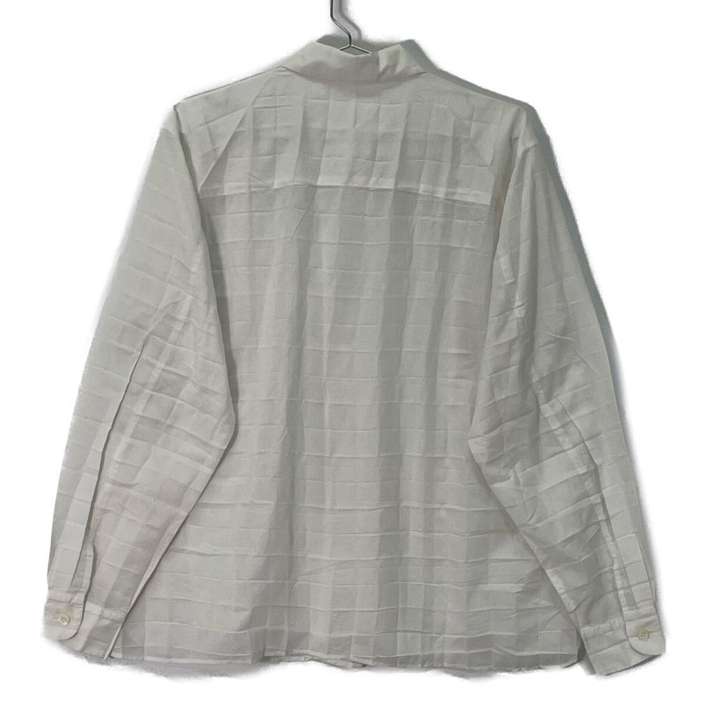 ISSEY MIYAKE IM01-FJ604 White Polyester Border Pleated Front Pocket Long Sleeve Shirt Tops M whiteUsed