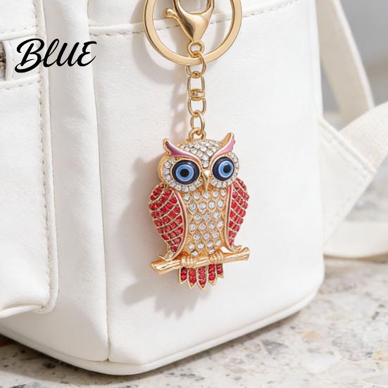 Decorative Owl Keychain Pendant 3D Cartoon Design Sparkling Rhinestones Inlaid