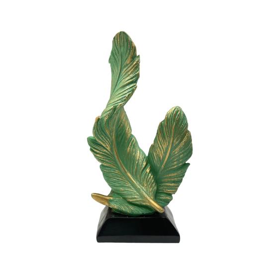 Artistic Feather Statue Modern Green White Feather Shape Resin Figurine Sculpture Home Office Desktop Decoration Ornament