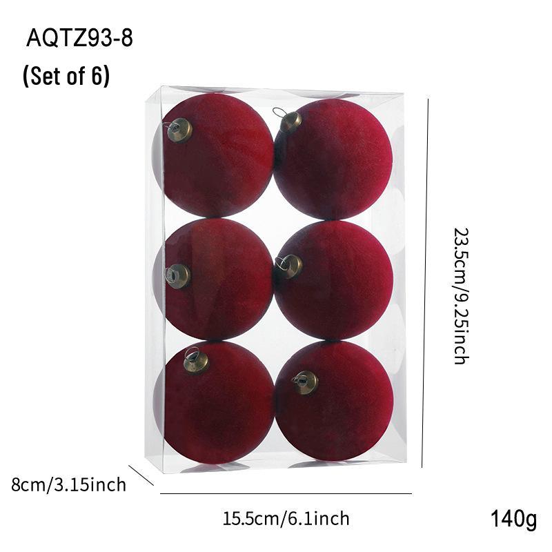 Set of 6 Christmas Tree Ornaments: 8cm Plastic Flocking Colored Balls