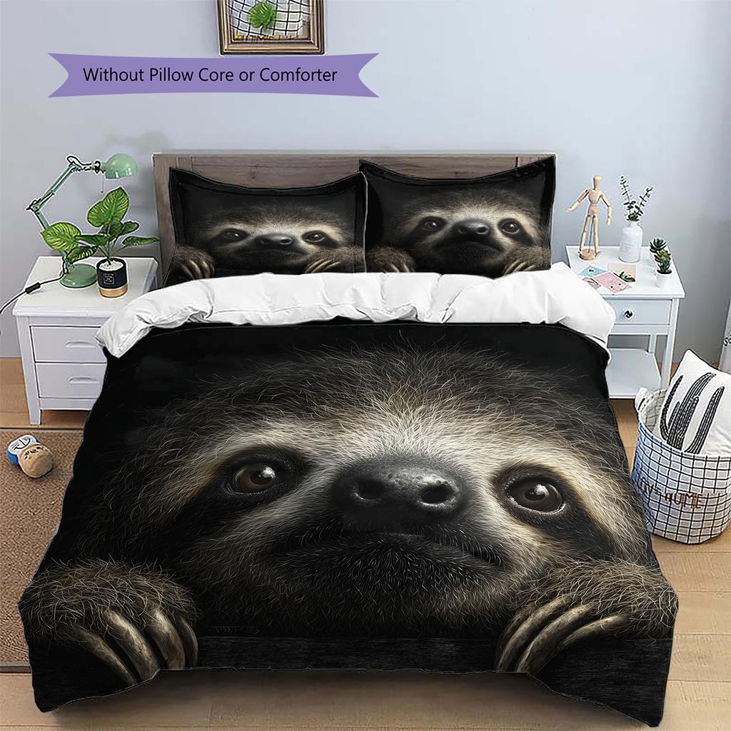 Black Sloth Pattern Bedding Home Decoration Birthday Gift (1 * Duvet Cover + 2 * Pillowcase, Without Core)