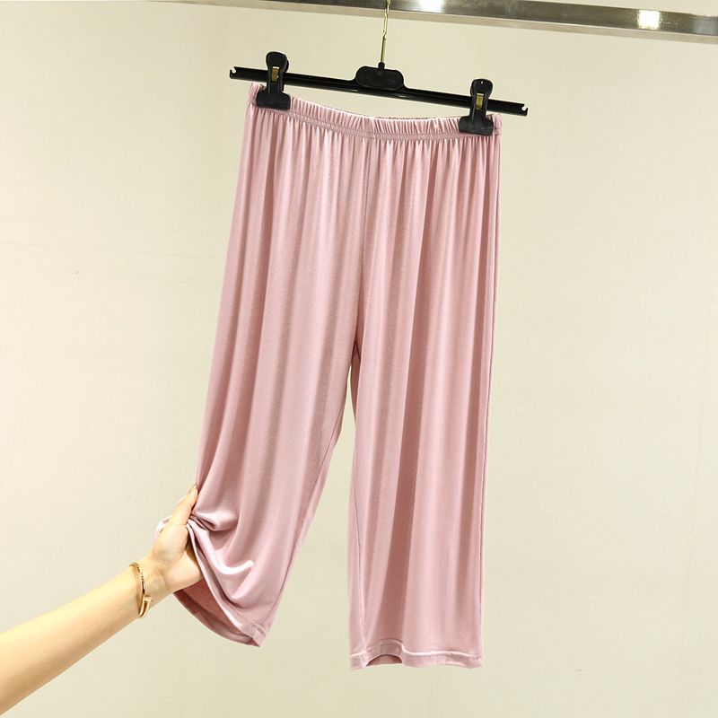 

Модальные пижамные брюки женские летние свободные домашние укороченные брюки тонкие домашние шорты больших размеров ледяной шелк прямого кроя повседневные брюки Leather pink 2XL (70.00 kg-82.50 kg recommended