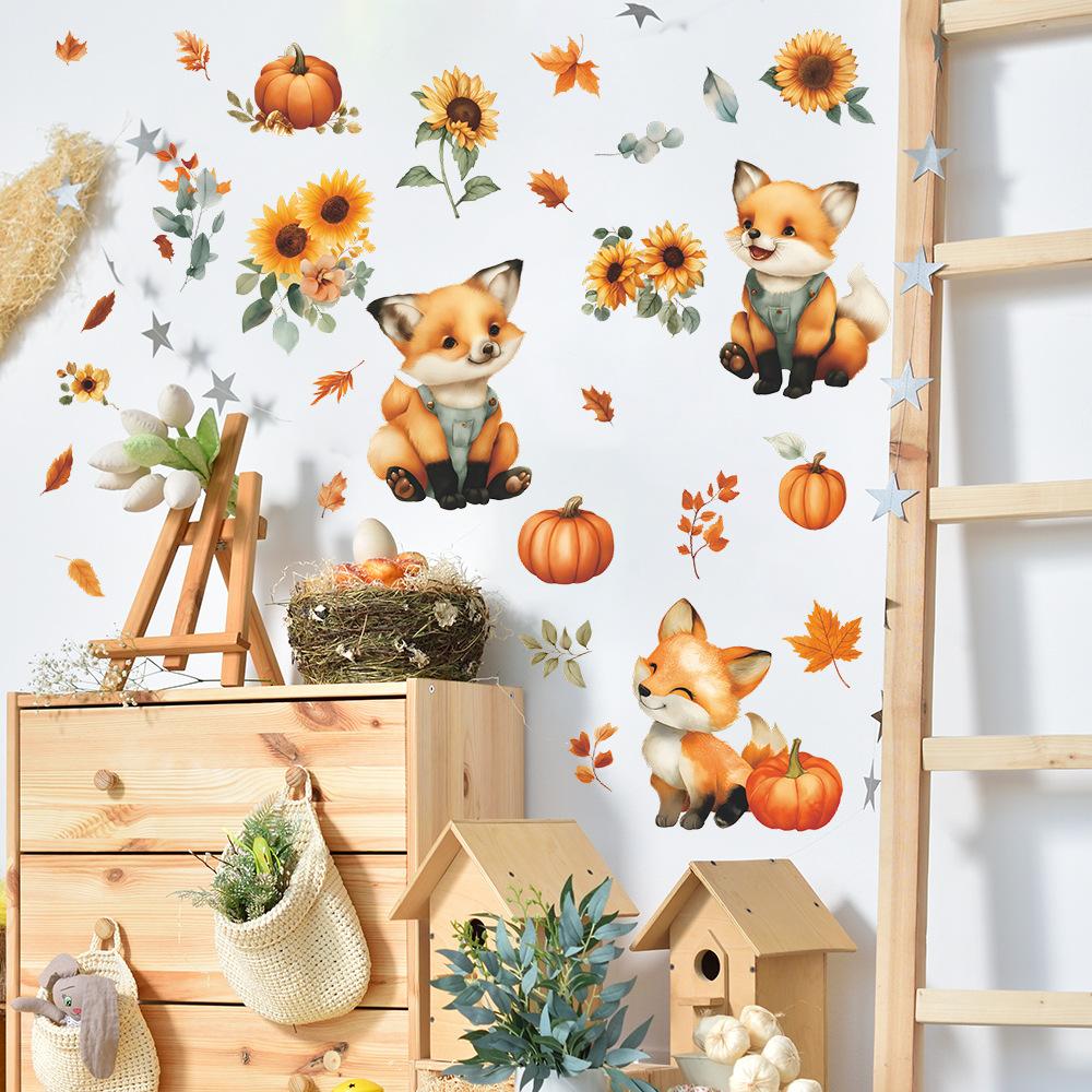 Raposinha Fofa, Abóbora, Flor, Folha, Restaurante, Decoração de Casa, Adesivos de Parede