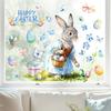 Påskfönsterdekal Söt Kanin Vildblommor Ägg Fjäril Klistermärke Återanvändbar Dubbelsidig Statisk Fönsterklistermärken för Glasdörrar Väggar Barnrum Vår