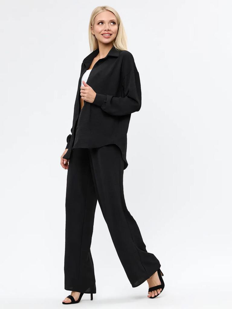 French Casual Two-Piece Loungewear Set: Relaxed Shirt and Pants for Women