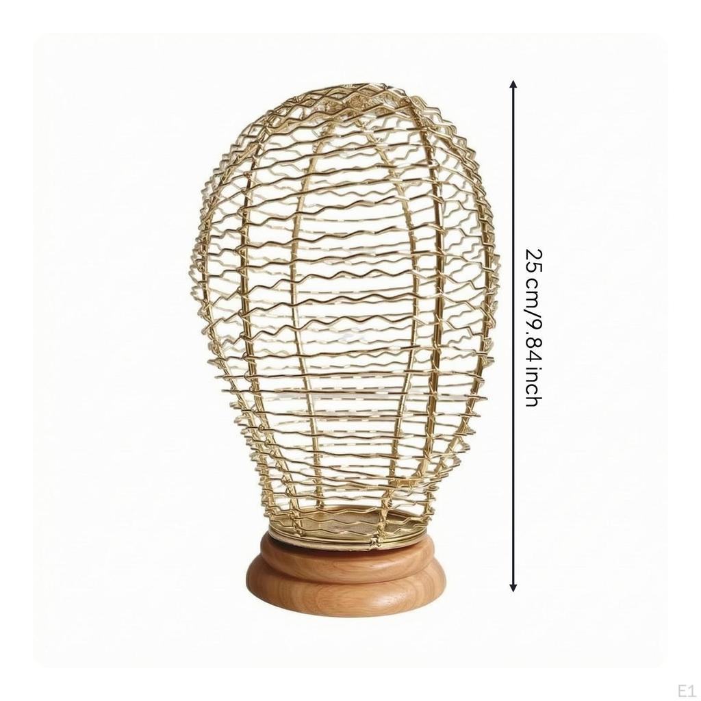 Wire Mannequin head GoldenColored Wood Base Hat Stand OpenFrame