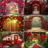 February 14 Valentine's Day Backdrop Romantic Valentine Scenes Red Love Heart Floral Wedding Portrait Photography Background