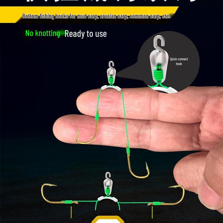Quick-Hang Gold Sleeve Double Hook, 8cm Anti-Tangle Carp Leader for Crucian and Soil Carp Fishing.