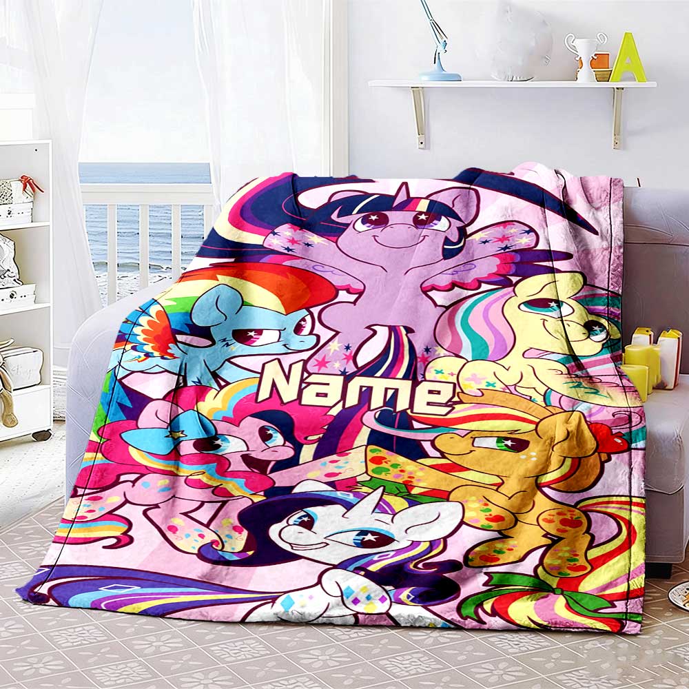 Little Pony (11) Personalized Text Blanket Multi-purpose Customizable Blanket Durable Comfort Perfect for Office Office Chair Livingroom Picnics