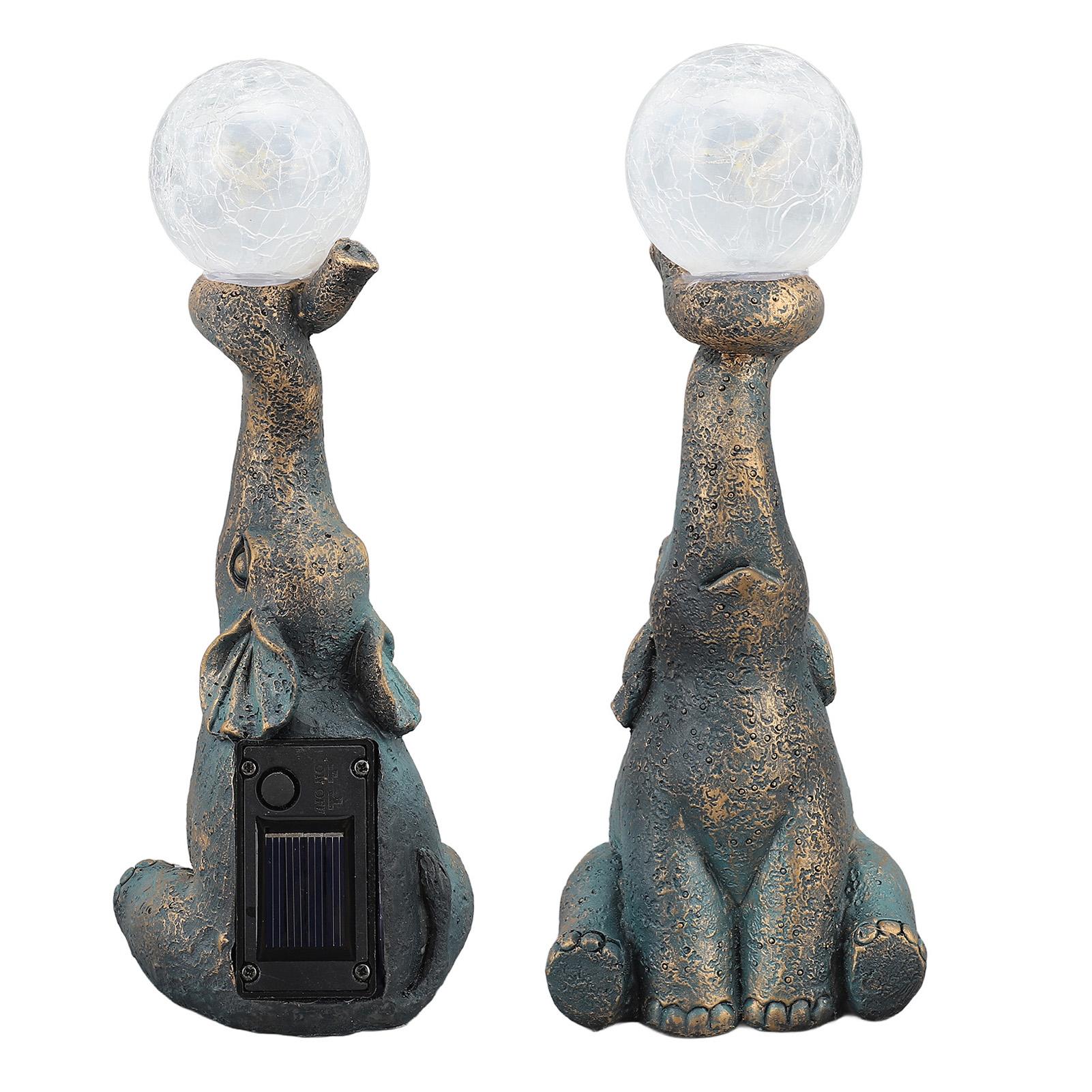 

Solar Elephant Garden Statue, Bronze Hand Painted Resin Sculpture with Cracked Glass , Solar Light for Yard Patio Balcony Lawn Pathway Decor