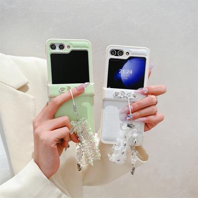 Koreaanse Schattige Parelmoer Kant Strik Hanger Telefoonhoesje voor Samsung Galaxy Z Flip5 5G Zflip3 Flip 4 Schokbestendige Hoes