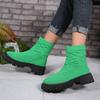 2025 Foreign Trade New Fly-woven Socks Boots Large Size Thick-soled Thick Heel Solid Color European and American Casual Outer Wear Medium Tube M