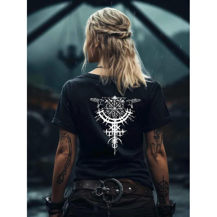Schildmaiden Extended T-Shirt Helm of Awe with Ravens Nordic Viking Apparel