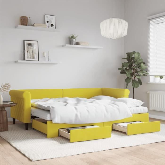VidaXL Daybed with Trundle and Drawers Yellow 80x200 Cm Velvet 3197841