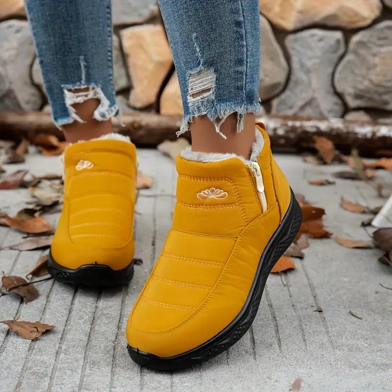 Allsidige vintersko for kvinner, sklisikre snøstøvler med plysjfôr, runde tåer, sklisikre og vindtette korte støvler, slitesterke komfortable varme ankelstøvler