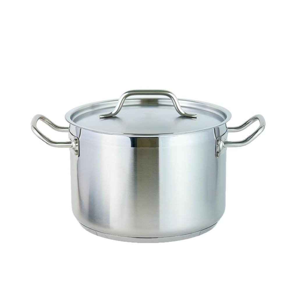 Thunder Group Stainless Steel Half Body Pot IH Compatible 24cm with Lid Commercial Use Double Handed Pot SLSPS4008 7.5L