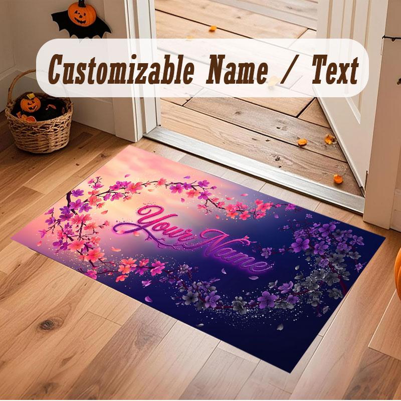Floral Garden Theme Crystal Velvet Floor Rug Personalized Custom Name Text Warm Carpet Home Decoration