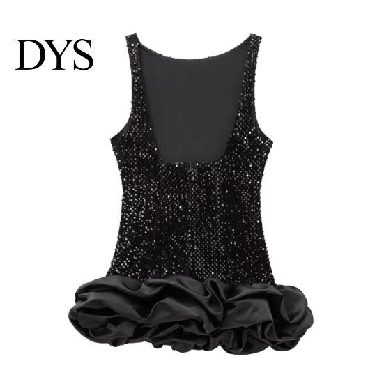 Necklaces Pairing Dress Women Sexy Mini Solid Color Slim Fit Female Sleeveless Pleated O-neck Backless Holiday Party Short Fashionable Hem