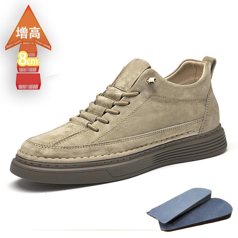 Men's breathable shoes men's retro matte suede invisible inner heightening men's shoes 6cm heightening shoes medium help casual board shoes