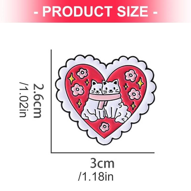 Adorable Cats Heart Shaped Alloy Brooch Secure Pin Clasp Fashion Accessory For Women Girls