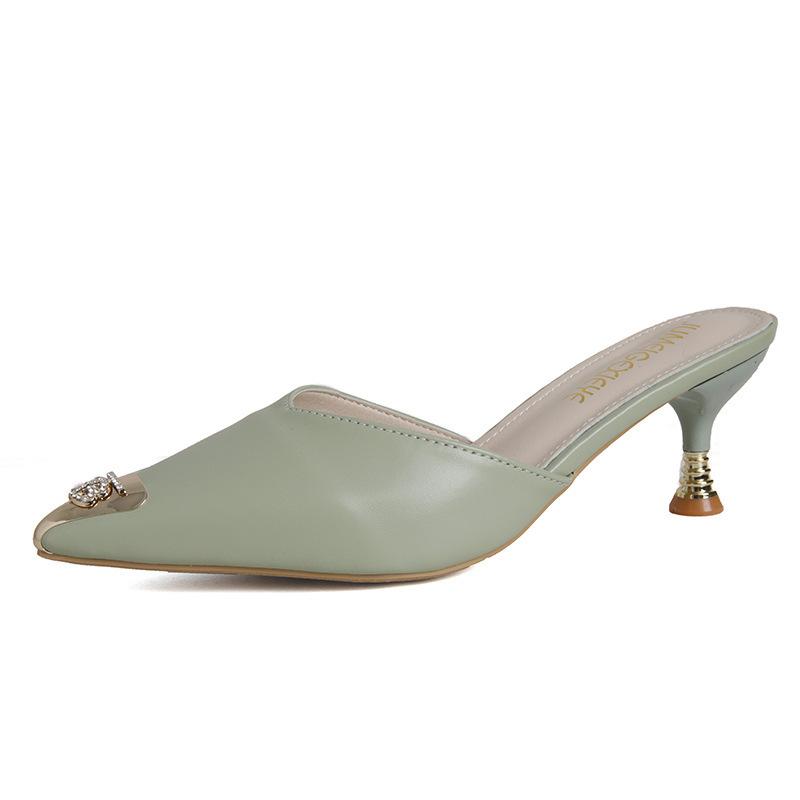 Baotou small size cool slippers women's summer versatile fashion metal pointed cm cm stiletto sandals women's high heels