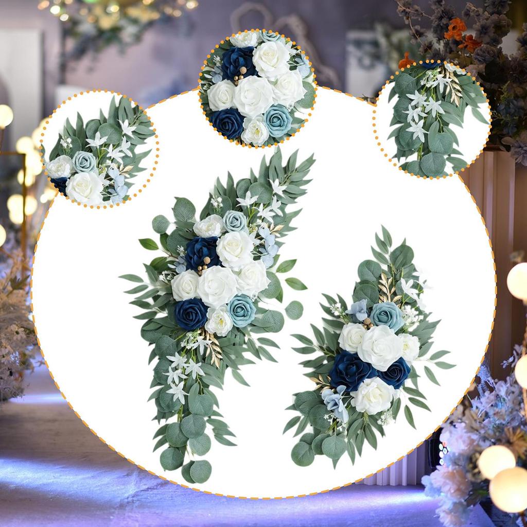 2 Pieces Artificial Flower Swag Floral Backdrop Rustic Hanging Handmade Silk Flowers Wedding Arch