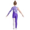Girls Gymnastics Leotard Sparkly Rhinestone Invisible Zipper Printed Full Length Skating Jumpsuit