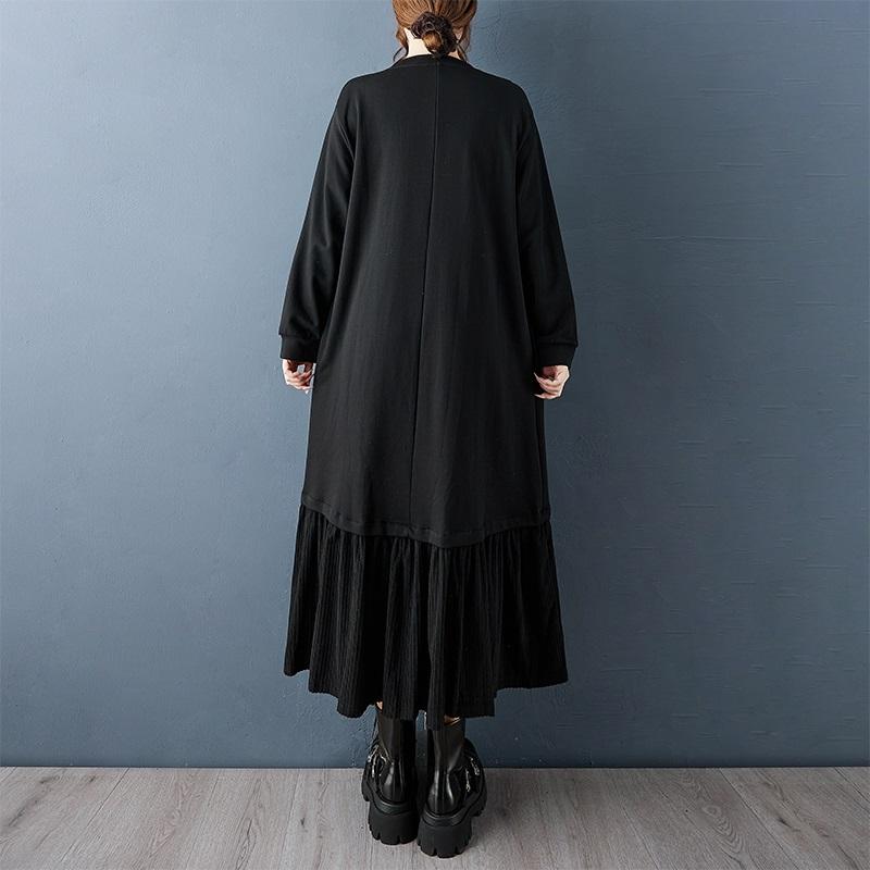 Long Sleeve Plus Size Black Cotton Vintage New In Dresses for Women Spring Autumn Casual Loose Dress