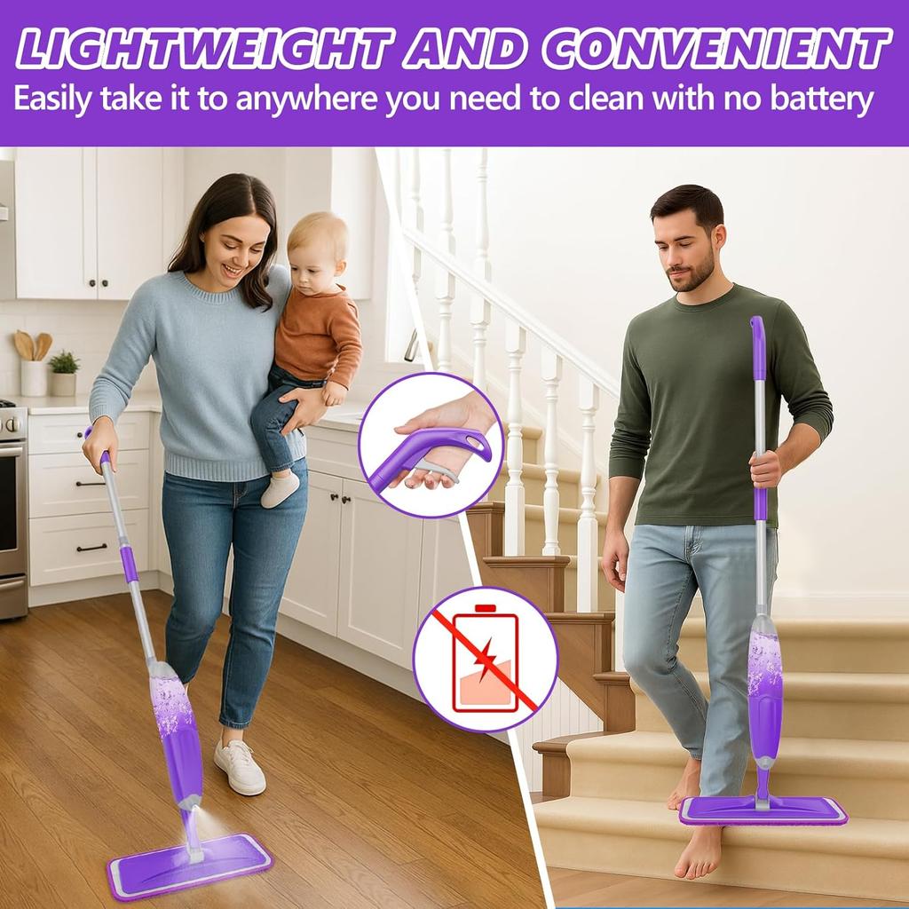 Spray Mops For Floor Cleaning: Wet Mop For Hardwood Tile Wood Laminate Vinyl - 3 Washable Microfiber Pads For Swiffer Powermop - Absorbs Pet Hair Dust