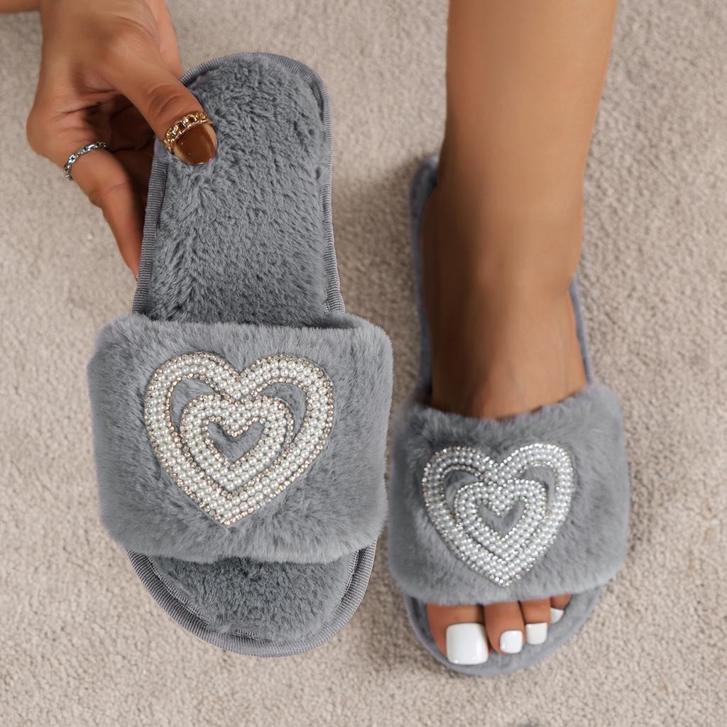 Mode Winter Damen Winter Haus Pelzige Hausschuhe Rutschfest Lässig Indoor Ballerinas Bodenschuhe Damen Flip Flops Warme Schuhe Einfarbige