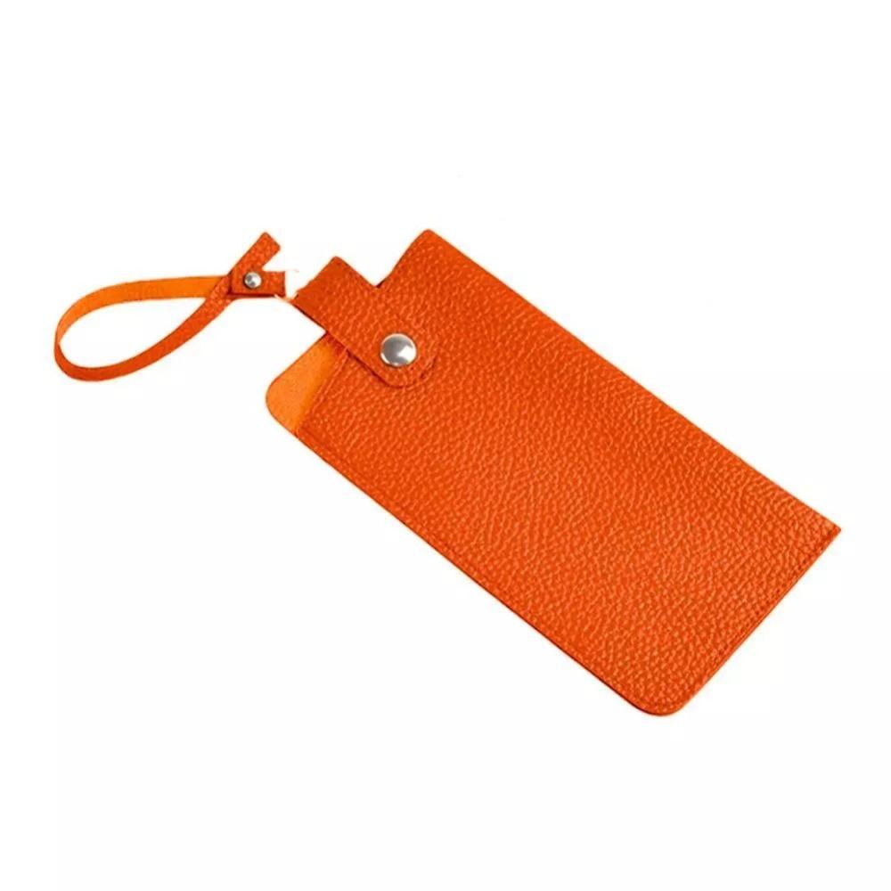PU Leather Sunglasses Storage Bag Solid Color with Lanyard Sunglasses Pouch Durable Portable Hanging Sunglasses оранжевый