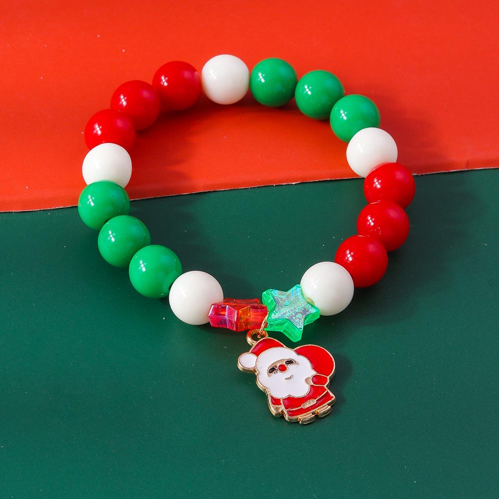 Festive Beaded Bracelet with Christmas Tree, Snowflake & Bell Pendants