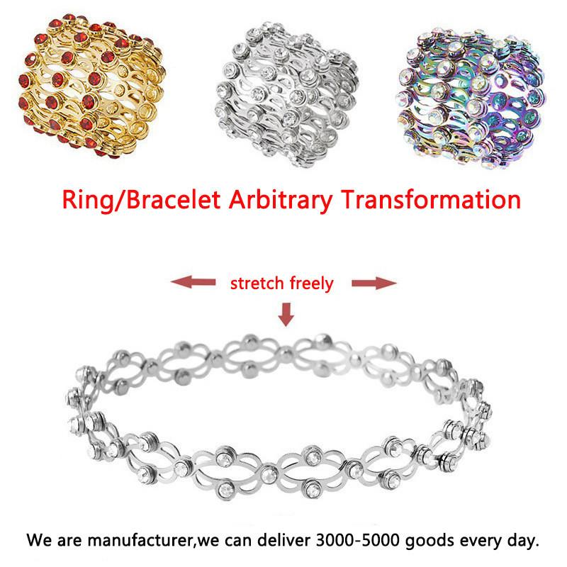 Heißer Magischer 2-in-1 Faltbarer Einziehbarer Armbandring Für Frauen Kreativer Dehnbarer Strassbesetzter Ring Armreif Schmuck