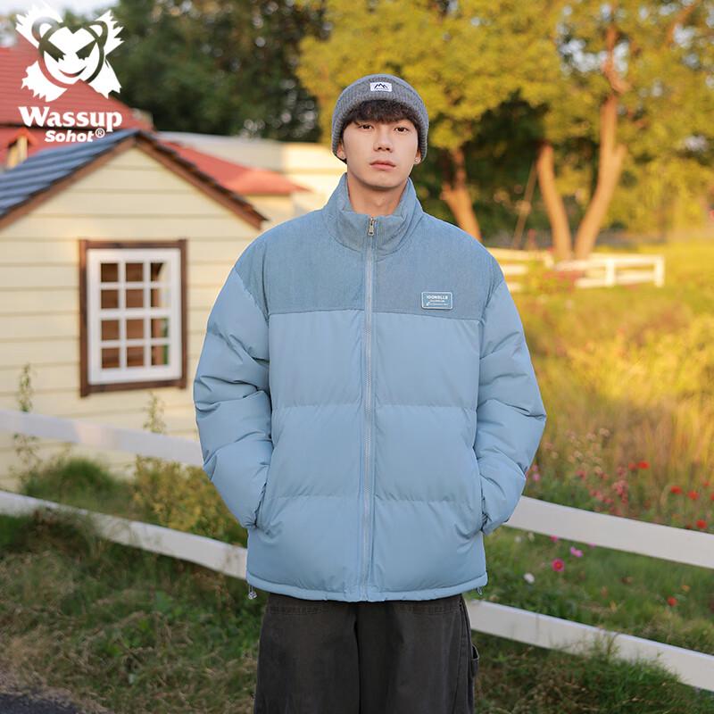 Wassup Sohot Men's Winter Corduroy Spliced Stand Collar Puffer Jacket