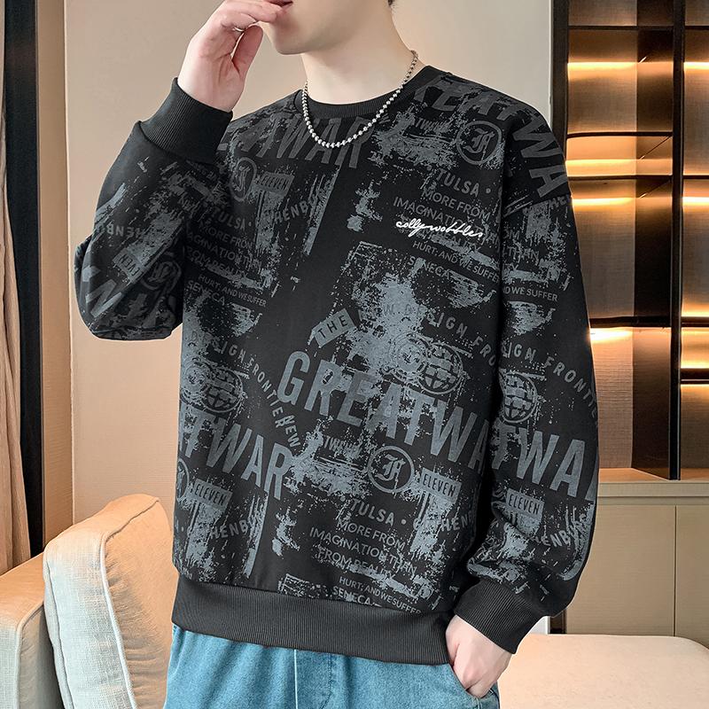 Spring Autumn Round Neck Casual Fashion Letter Printing Sweatshirt Men All-match Pullovers Top