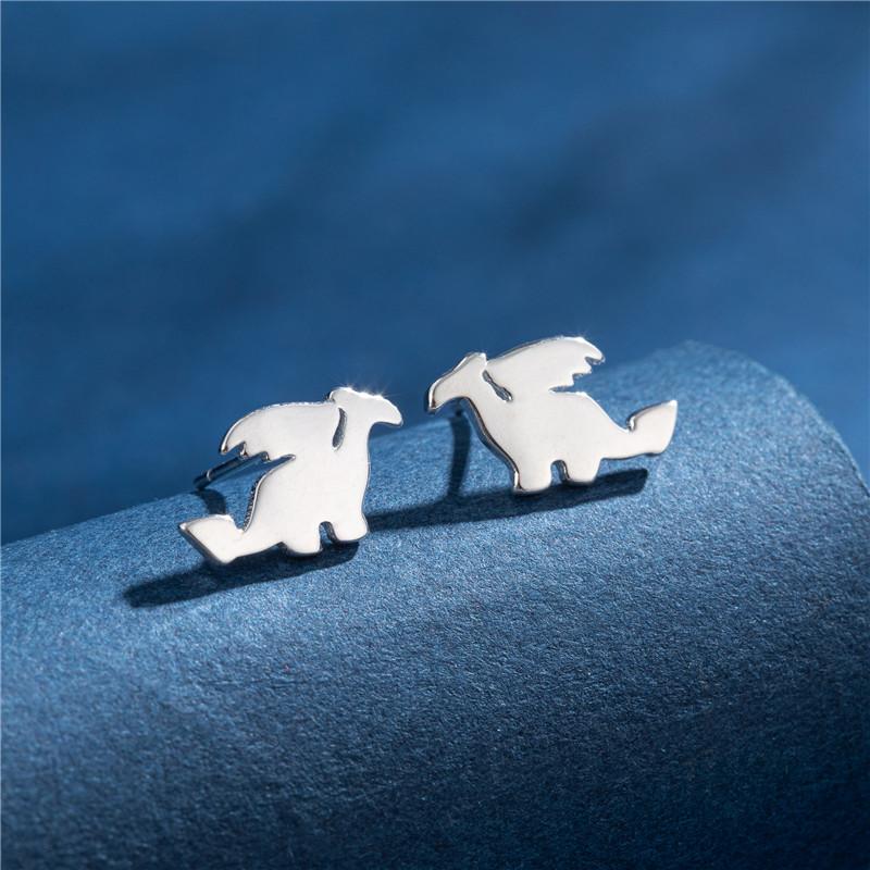 Mini 925 Sterling Copper Stud Earrings for Girls Cartoon Animal Ear Studs Fashion Dinosaur Butterfly Bat Ear Piercing Zircon