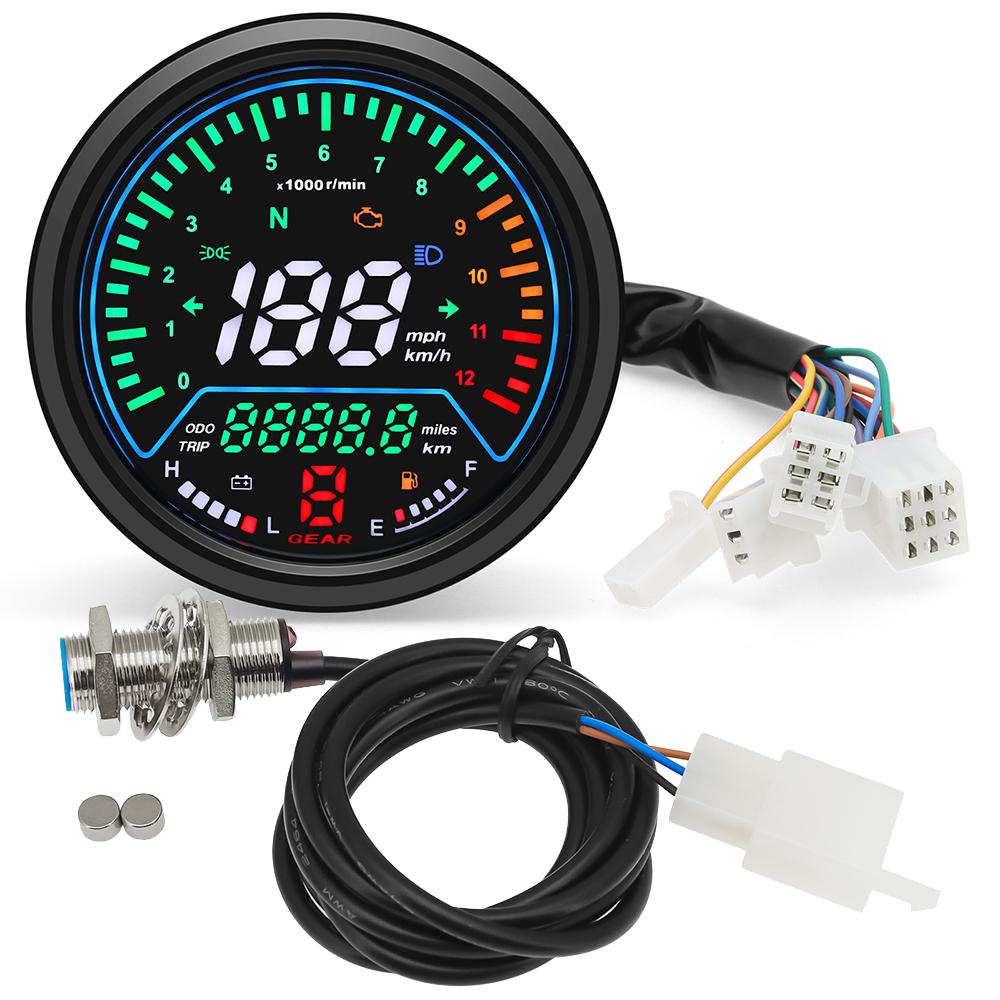

Motorcycle Universal Speedometer for suzuki GN125 Digital Dashboard Meters 0~12000 RPM kmh/mph Alarm Display Gear Indicator