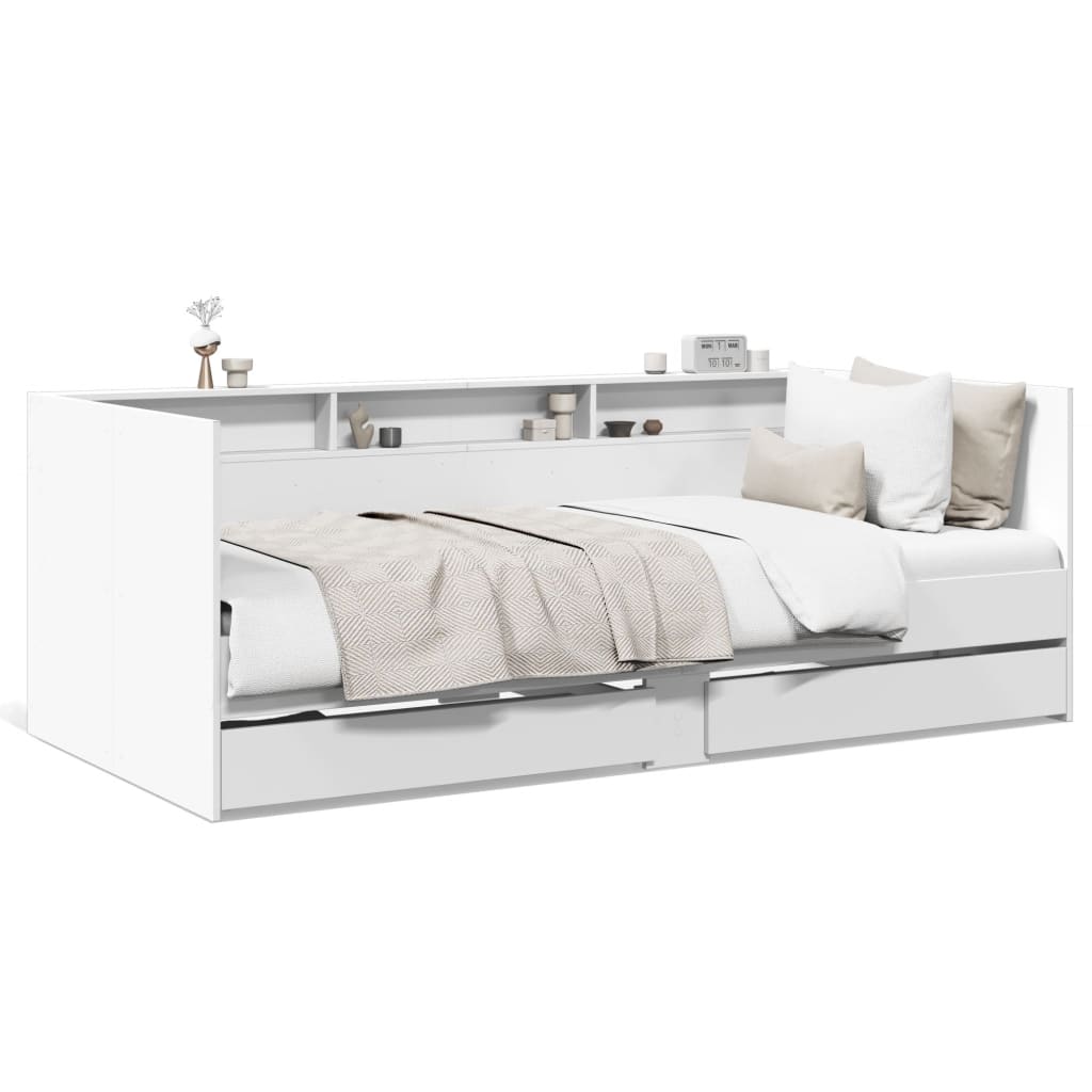 Daybed with Drawers (Without Mattress) White 90 x 200 cm