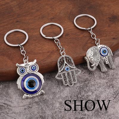 Eco-friendly Alloy Blue Eye Owl Devil's Eye Retro Accessories Pendant Pendant Keychain