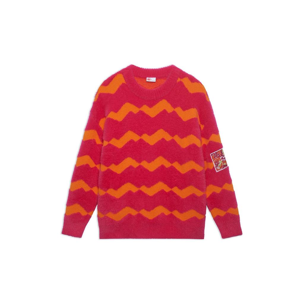 Li Ning Wave Pattern Knitted Round Neck Sweater Unisex Sweater Bright-Pink AMBT051-2