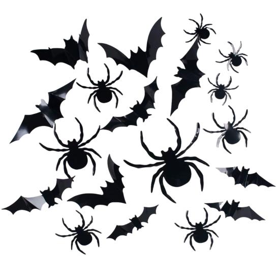 24 Pcs Halloween 3D Bat And Spider Stickers Spooky Black Spider Bat Wall Decals Removable PVC Cings for Home Office Wall Window Decor