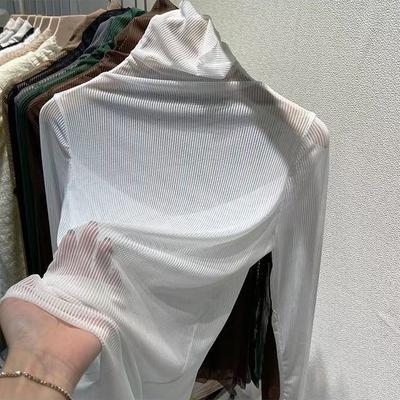 High Neck Lace Base Shirt Women's Stylish Small Shirt Chic Mesh Top