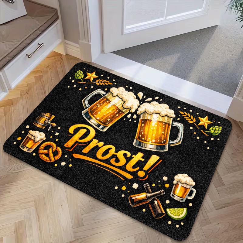 1pc, 2D Flat Printing, "Cheers Beer" Themed Entrance Doormat, Vintage Beer Foyer Entry Mat, Non-Slip Machine Washable Easy-to-Clean Polyester Mat, Sui