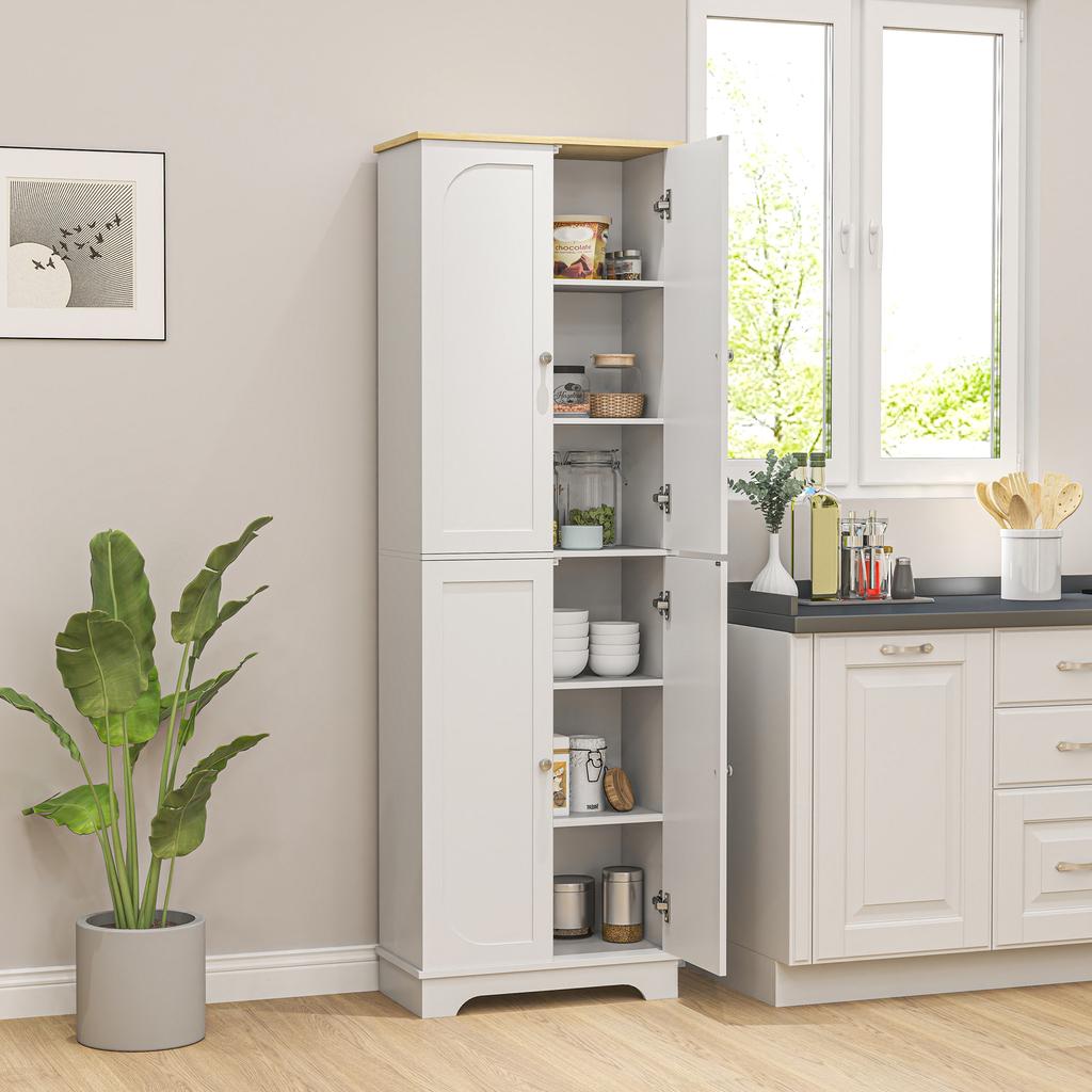 Kitchen Cupboard Kitchen Auxiliary Cabinet with 4 Doors and Adjustable Shelves for Dining Room Living Room 60x30x183 Cm White