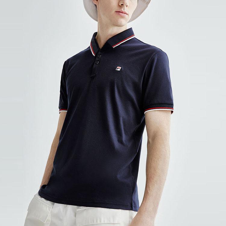 Fila Solid Color Sports Short Sleeve Knit Polo Shirt Men Tops Legendary-Blue F11M021121GNV