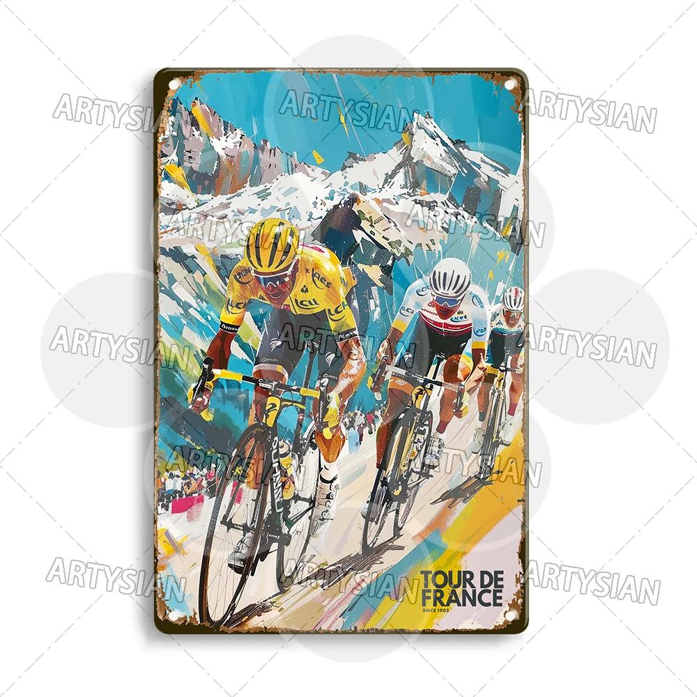 Vélo Tour De France Cycling Metal Sign Les Pyrénées Auvergne Les Vosges Col Du Galibier Col d'Aspin Tignes Col De La Bonette