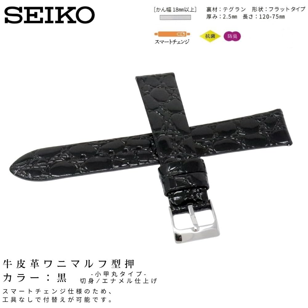 Seiko Men's Leather Watch Band 19mm Black with Care Instructions