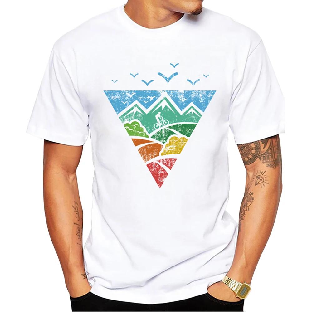 TEEHUB Mountain Sunset Brushstrokes Men T-Shirt African Safari Sunset T Shirts Short Sleeve Tshirts Geometric Harajuku Tee