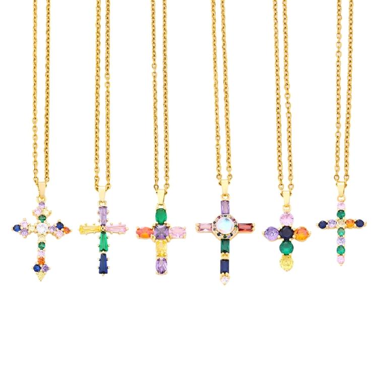 Zircon Pendant Necklace Crystal Cross Necklace for Women Jewelry Accessories
