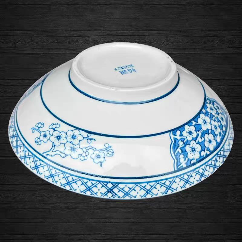Ceramic Retro Blue & White Shallow Bowl for Noodles, Salad, Fruit, or Liangpi.
